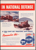 Vintage magazine ad PRESTONE ANTI-FREEZE from 1941 tank aircraft carrier 2 page