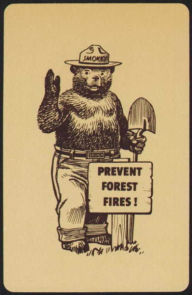 Vintage playing card PREVENT FORST FIRES picturing Smokey the Bear with shovel