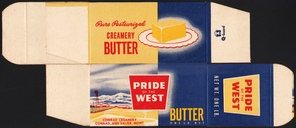 Vintage box PRIDE OF THE WEST BUTTER Conrad Creamery Valier Montana unused n-mint