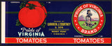 Vintage label PRIDE OF VIRGINIA TOMATOES Warren Courtney Muddy Point VA n-mint+