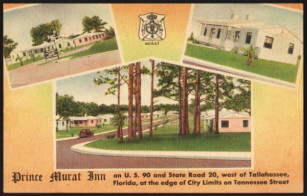 Vintage postcard PRINCE MURAT INN on US 90 Tallahassee Florida unused linen