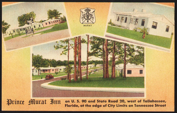 Vintage postcard PRINCE MURAT INN on US 90 Tallahassee Florida linen inn pictured