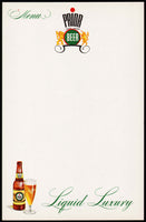 Vintage menu PRIOR BEER Liquid Luxury slogan bottle and glass pictured n-mint+