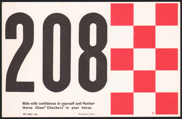 Vintage show card PURINA HORSE CHOW checkboard logo unused new old stock n-mint
