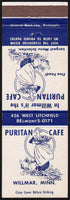 Vintage matchbook cover PURITAN CAFE with a woman pictured Willmar Minnesota
