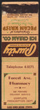 Vintage matchbook cover PURITY ICE CREAM CO Pecan Krisp Forest Ave Pharmacy