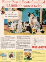 Vintage magazine ad PUSS N BOOTS CAT FOOD 1958 kitties and contest entry picture