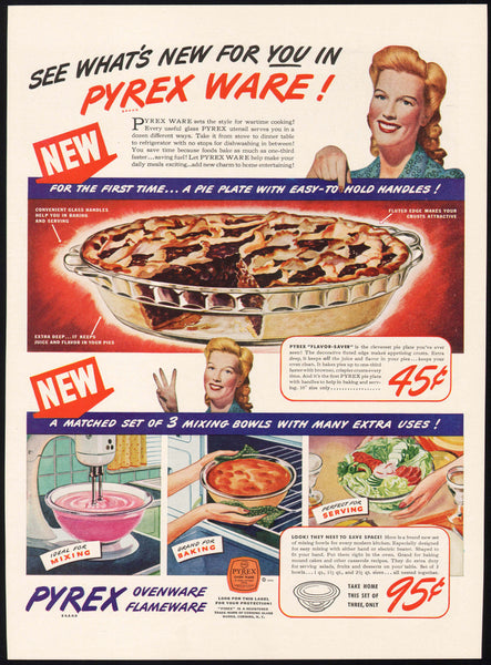 Vintage magazine ad PYREX WARE 1942 ovenware and flameware Corning Glass Works