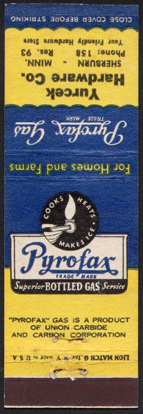 Vintage matchbook cover PYROFAX GAS Yurcek Hardware Co from Sherburn Minnesota