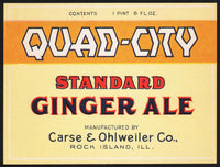 Vintage soda pop bottle label QUAD-CITY Standard Ginger Ale Rock Island ILL n-mint