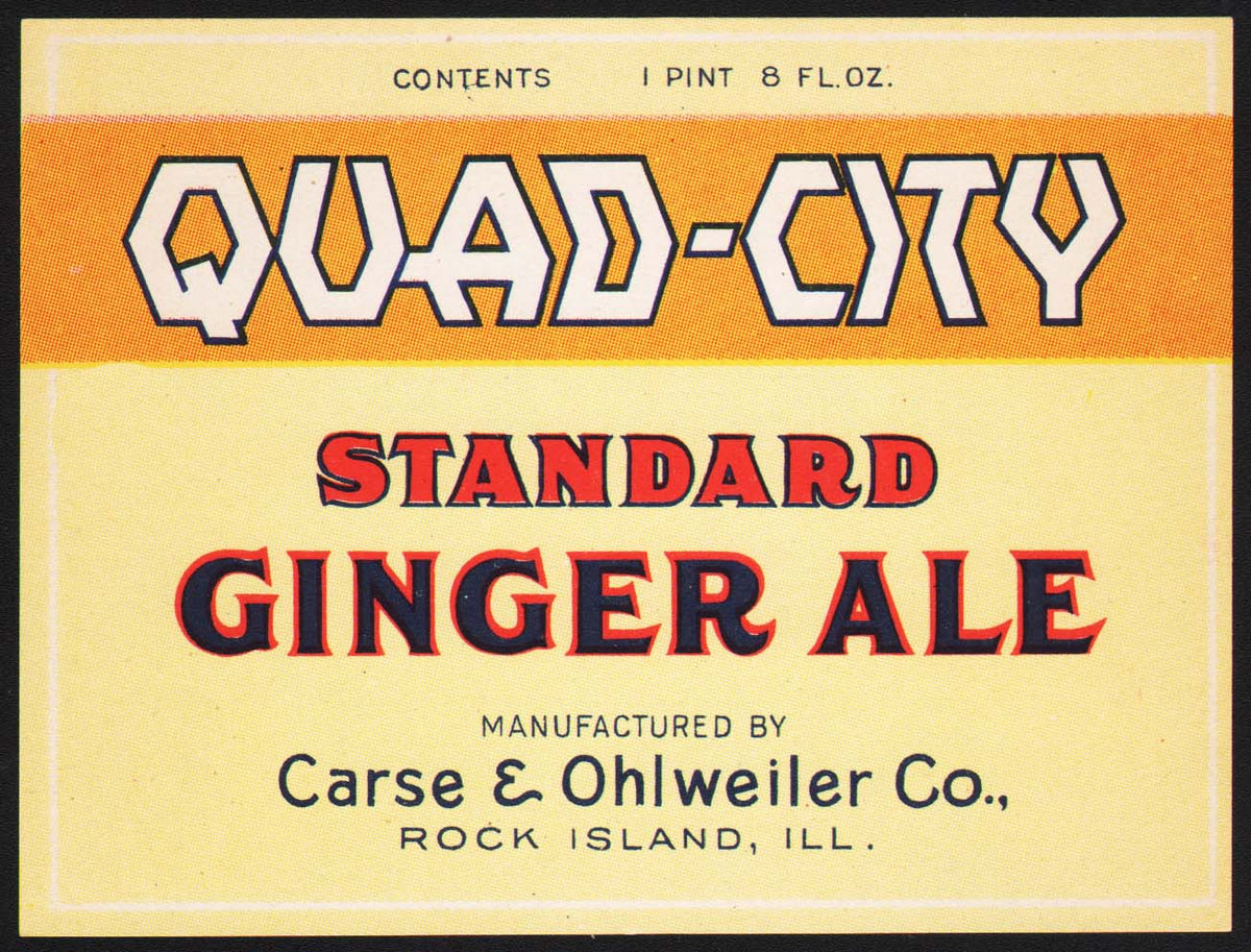 Vintage soda pop bottle label QUAD-CITY Standard Ginger Ale Rock Islan ...