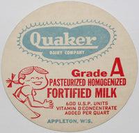 Vintage milk bottle cap QUAKER DAIRY COMPANY girl pictured large Appleton Wisconsin