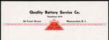 Vintage letterhead QUALITY BATTERY SERVICE Willard logo Woonsocket Rhode Island
