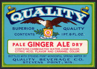 Vintage soda pop bottle label QUALITY GINGER ALE eagle Stevens Point Wisconsin
