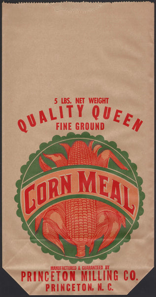 Vintage bag QUALITY QUEEN CORN MEAL Princeton Milling North Carolina 5lbs n-mint