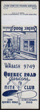 Vintage matchbook cover QUEBEC ROAD GARDENS NITE CLUB Cincinnati salesman sample