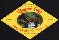 Vintage soda pop bottle label QUEEN COLA diamond shaped Punxsutawney PA n-mint+