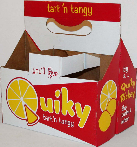 Vintage soda pop bottle carton QUIKY with lemon slices pictured new old stock