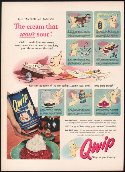 Vintage magazine ad QWIP DESSERT TOPPING 1953 Dick Kelsey Bill Justice artwork