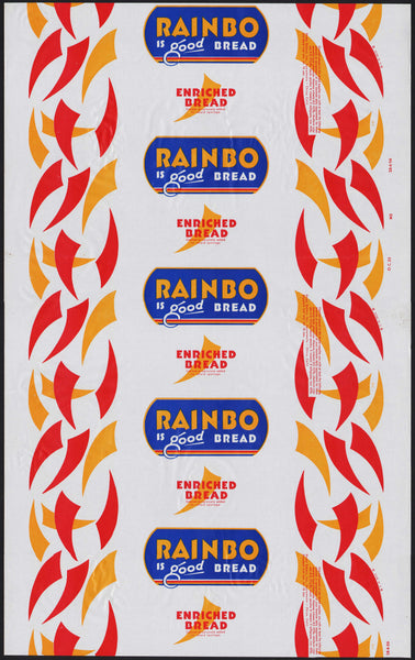 Vintage bread wrapper RAINBO from 1956 Sacramento Chico California new old stock