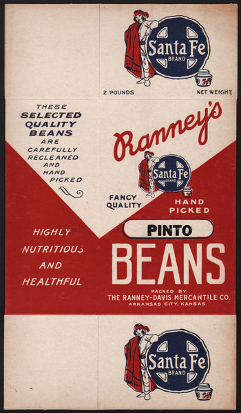 Vintage box SANTA FE BRAND Pinto Beans indian Ranney Davis Arkansas City Kansas