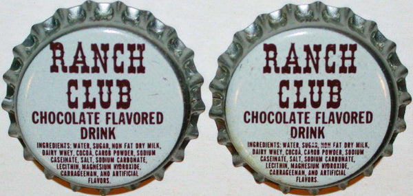 Soda pop bottle caps RANCH CLUB CHOCOLATE Lot of 2 cork lined new old stock