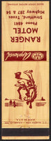 Vintage matchbook cover RANGER MOTEL Phone 4841 bronco pictured Stratford Texas