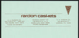 Vintage letterhead RARDON CASKETS Delaware Massillon Ohio Donora PA unused n-mint+