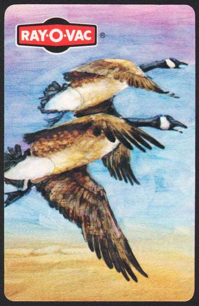 Vintage playing card RAY-O-VAC batteries geese flying with Paul Birling artwork