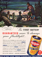 Vintage magazine ad RAY-O-VAC BATTERY from 1941 picturing men fishing at night