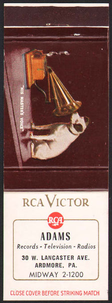 Vintage matchbook cover RCA VICTOR His Masters Voice dog Adams Ardmore Penna