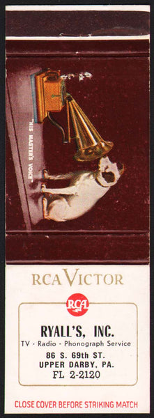 Vintage matchbook cover RCA VICTOR His Masters Voice dog pictured Ryalls Upper Darby PA