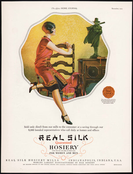 Vintage magazine ad REAL SILK HOSIERY from 1925 woman pictured Roy Best artwork