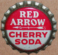 Vintage soda pop bottle caps RED ARROW Collection of 2 different cork lined