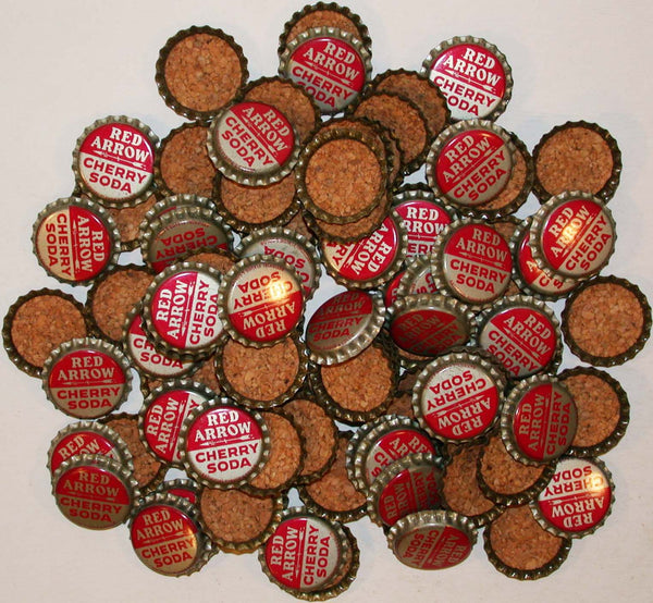 Soda pop bottle caps Lot of 100 RED ARROW CHERRY cork lined unused new old stock