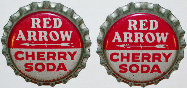 Soda pop bottle caps RED ARROW CHERRY Lot of 2 cork lined unused new old stock