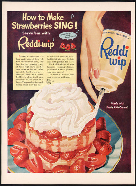 Vintage magazine ad REDDI WIP 1952 canned whipped cream with strawberry cake