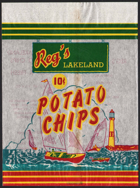 Vintage bag REGS POTATO CHIPS sailboats and lighthouse St Paul Minnesota n-mint