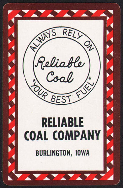 Vintage playing card RELIABLE COAL COMPANY Your Best Fuel slogan Burlington Iowa