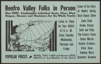 Vintage mailing card RENFRO VALLEY FOLKS Radio Stars blue Kentucky unused n-mint+