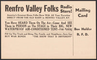Vintage mailing card RENFRO VALLEY FOLKS Radio Stars cream Kentucky n-mint+