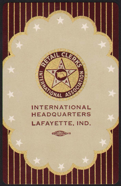 Vintage playing card RETAIL CLERKS INTERNATIONAL ASSOCIATION Lafayette Indiana