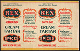 Vintage label REX SPICES Cream Tartar New Orleans Louisiana unused new old stock