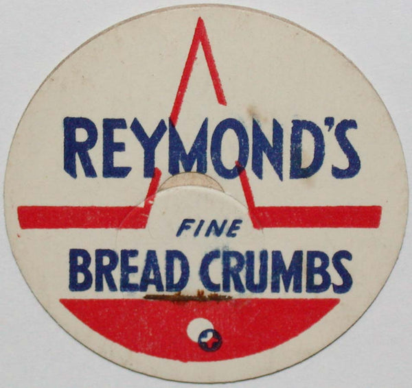 Vintage lid REYMONDS FINE BREAD CRUMBS like a milk cap Waterbury Connecticut