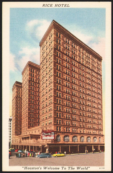 Vintage postcard RICE HOTEL Houston Texas B F Orr Manager linen old hotel pictured