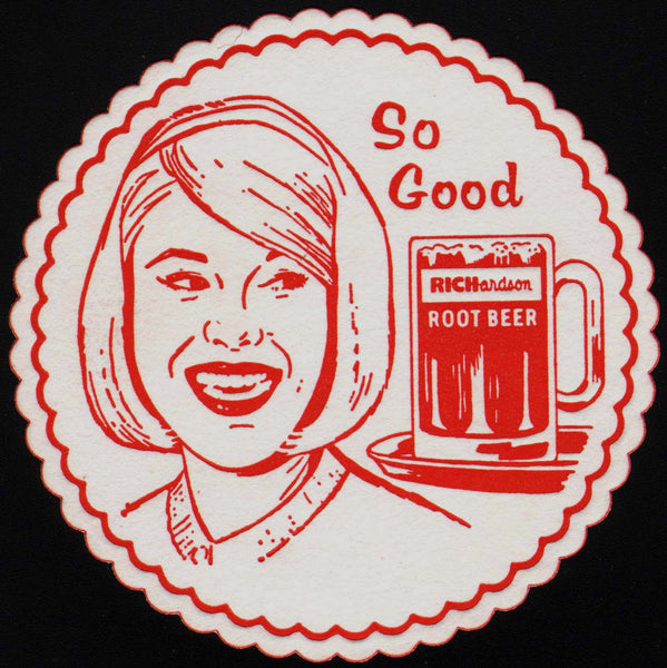 Vintage coaster RICHARDSON ROOT BEER woman and mug pictured new old stock n-mint