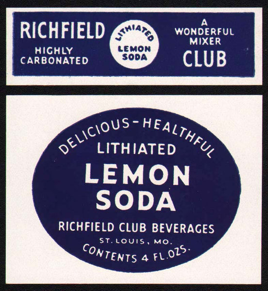 Vintage soda pop bottle label RICHFIELD LITHIATED LEMON St Louis Missouri n-mint+
