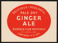 Vintage soda pop bottle label RICHFIELD GINGER ALE St Louis Missouri unused n-mint+