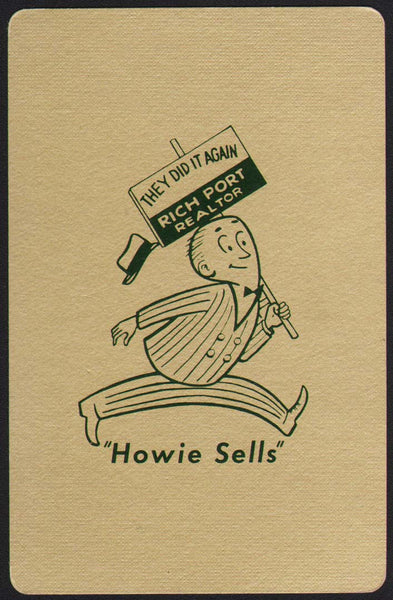 Vintage playing card RICH PORT REALTOR gold background Howie Sells La Grange ILL