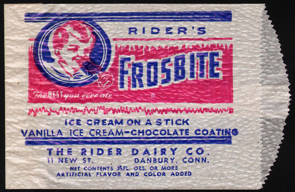 Vintage bag RIDERS FROSBITE Ice Cream boy pictured Rider Dairy Danbury Connecticut